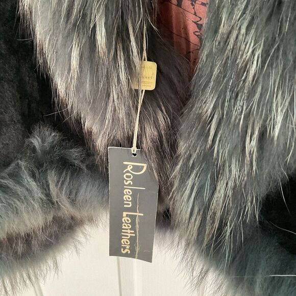 NEW Rosleen BLUE FUR COAT LEATHER BELT ACCENTS FULLY LINED ZIP SIZE 18 - Picture 12 of 15